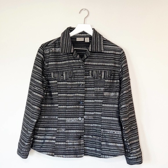 Chicos Womens Black and Silver Buttoned Blazer (Sz. 1) - Picture 1 of 7